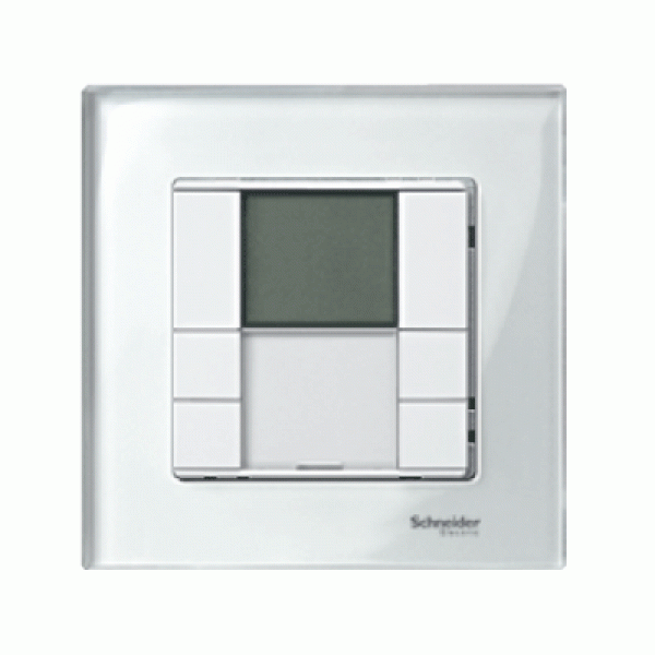Push‑button 2‑gang plus with room temperature control unit, aluminium